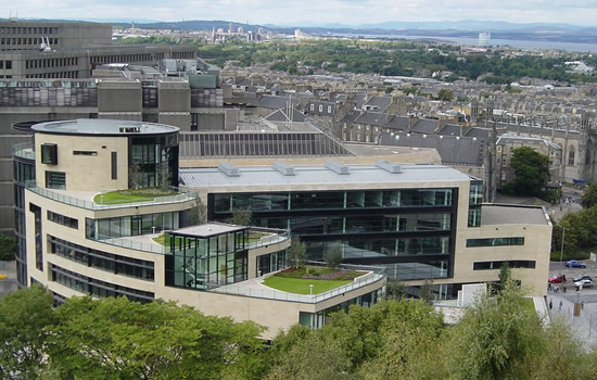 View from Calton Hill facing NW - in foreground is part of complex with cinema, pubs, restaurants, parking